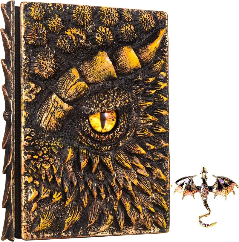 LZlightactor 3D Dragon Eye Embossed Journal,Resin Engraving Notebook,Dnd notebook for Dragon Lovers ，Blank Paper,Hardcover Travel Notepad for Writing,Sketchbook,Collection,Gift,Decoration A4 and A5 Size (A5-Gold - Image 1
